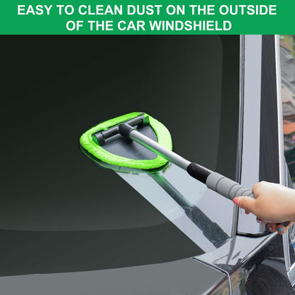 XINDELL Windshield Cleaner Tool – Upgrade Large Head Car Interior&Exterior Window Cleaning Kit with Extendable Handle & 4 Microfiber Pads, Auto Wiper Brush for Car, Trucks, SUVs, RVs & Home Windows