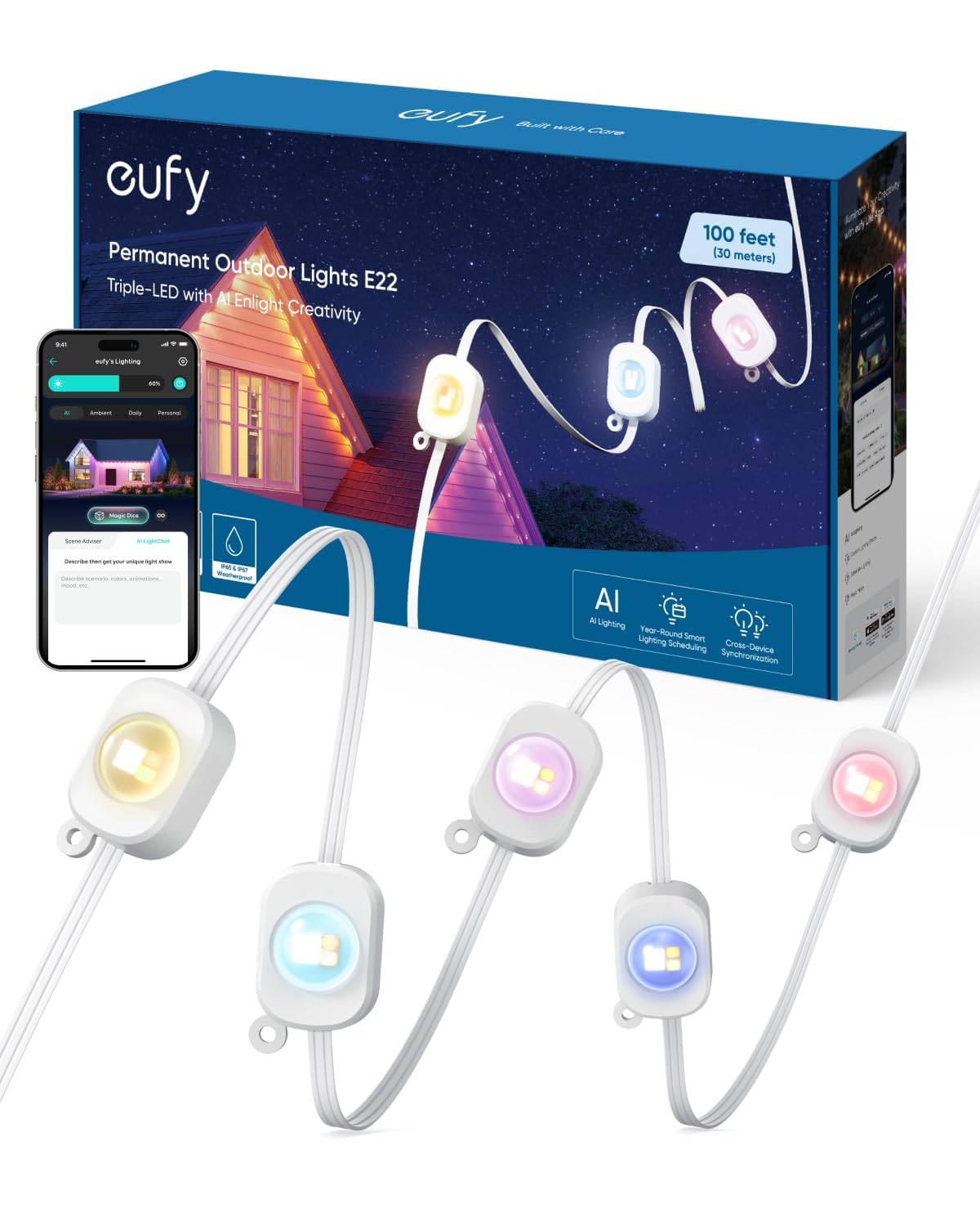 eufy Permanent Outdoor Lights E22, 50ft with 30 Triple-LED Lights