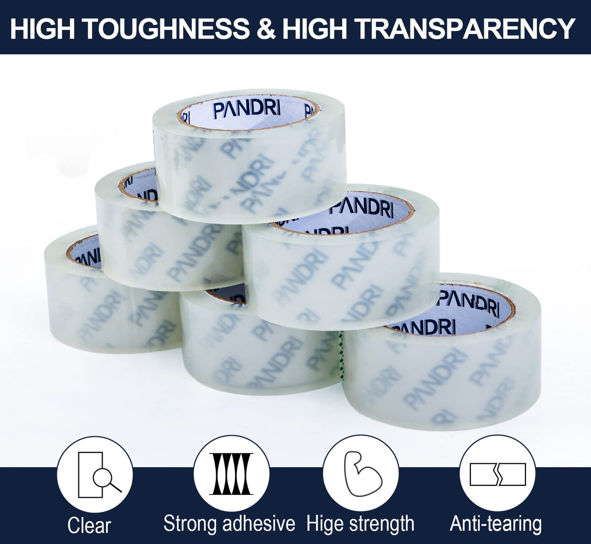 PANDRI Packing Tape, 36 Rolls Heavy Duty Clear Packaging Tape for Shipping Packaging Moving Sealing, 2 inches Wide, 65 Yards Per Roll, Total 2340 Yards