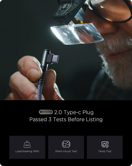 AINOPE USB to USB C Cable [2-Pack, 6.6ft] 3.1A Type C Charger Fast Charging, Right Angle USB C Cable for iPhone 17 Carplay Cable, Galaxy S10+ S10 S9, Note 10 9, LG V30, Moto, iPhone 16 15 Charger Cord