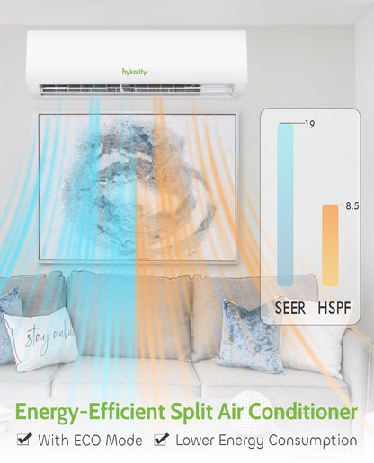 Wifi Enabled 9,000 BTU Mini Split Air Conditioner & Heater, 19 SEER2 115V Split AC Unit Ductless Inverter System with Heat Pump, Installation Kits - Cools Rooms up to 450 Sq.Ft