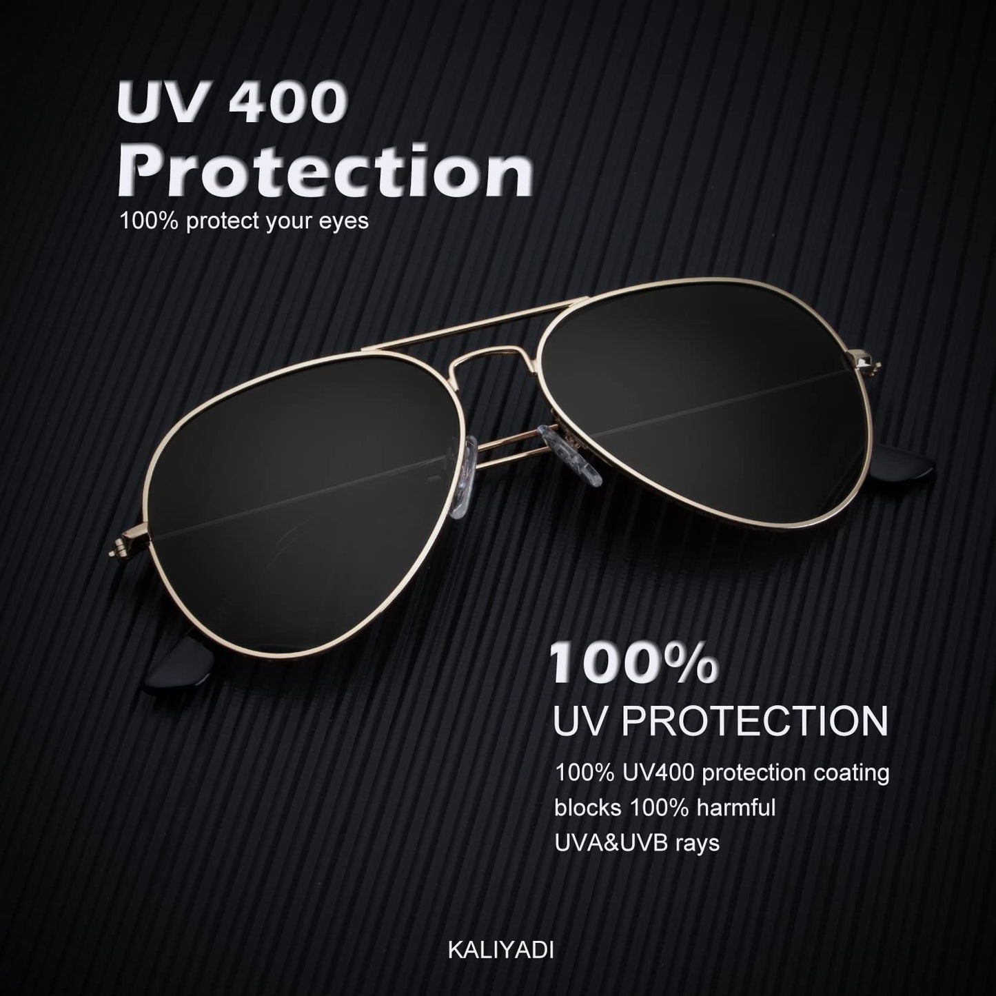 KALIYADI Polarized Aviator Sunglasses for Men Women Metal Sun glasses UV Blocking, 3 PACK(Golden Black/Silvery Black/Night Vision, 62mm)