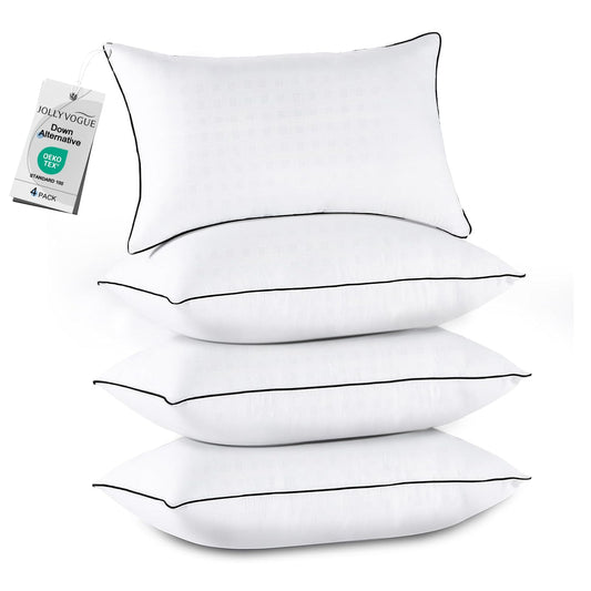 JOLLYVOGUE King Size Pillows Set of 4, Collection Bed Pillows for Sleeping, Hotel Quality Pillows for Side, Back and Stomach Sleepers, Soft and Supportive Oeko-Tex Certified Down Alternative Filling