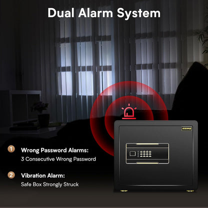 ADIMO Home Safe Box, 1.2 Cubic Feet Security Safe Box with Fireproof Waterproof Money Bag, Digital Keypad and Dual Key System, Personal Safe Fireproof Lock Box for Home Office Valuable Document