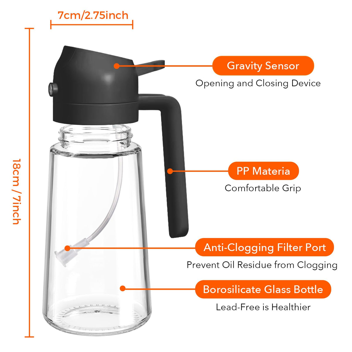 YARRAMATE Oil Sprayer for Cooking, 2 in 1 Olive Oil Dispenser Bottle for Kitchen, 16oz/470ml Premium Glass Oil Bottle, Food-grade Oil Mister for Air Fryer, Salad, Frying, BBQ (Black)