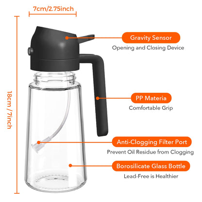 YARRAMATE Oil Sprayer for Cooking, 2 in 1 Olive Oil Dispenser Bottle for Kitchen, 16oz/470ml Premium Glass Oil Bottle, Food-grade Oil Mister for Air Fryer, Salad, Frying, BBQ (Black)