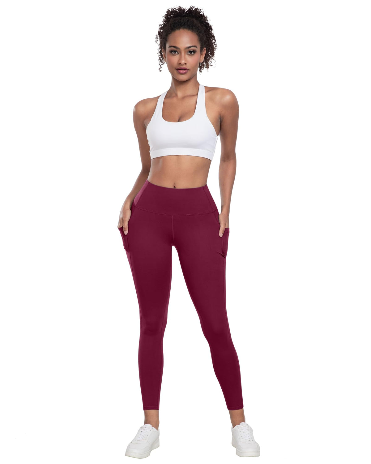 LZYVOO Leggings with Pockets for Women, 6 Packs Soft High Waisted Tummy Control Workout Yoga Pants(BlackGrayNavyWineGreenBrown-M)