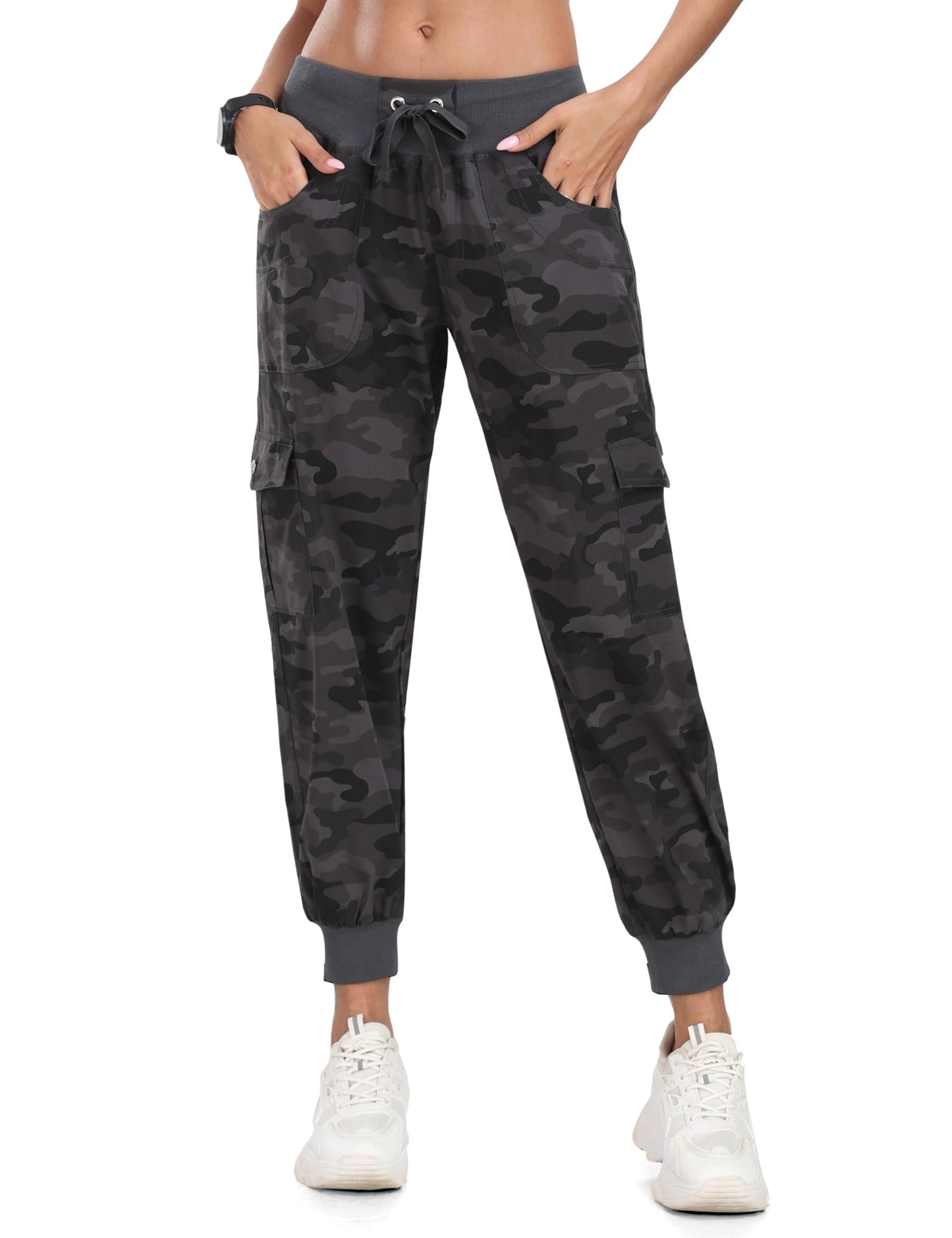 MoFiz Hiking Cargo Pants for Women with Pockets Lightweight Quick Dry Athletic Outdoor Summer Travel Casual Joggers Sweatpants Camouflage Dark Grey M