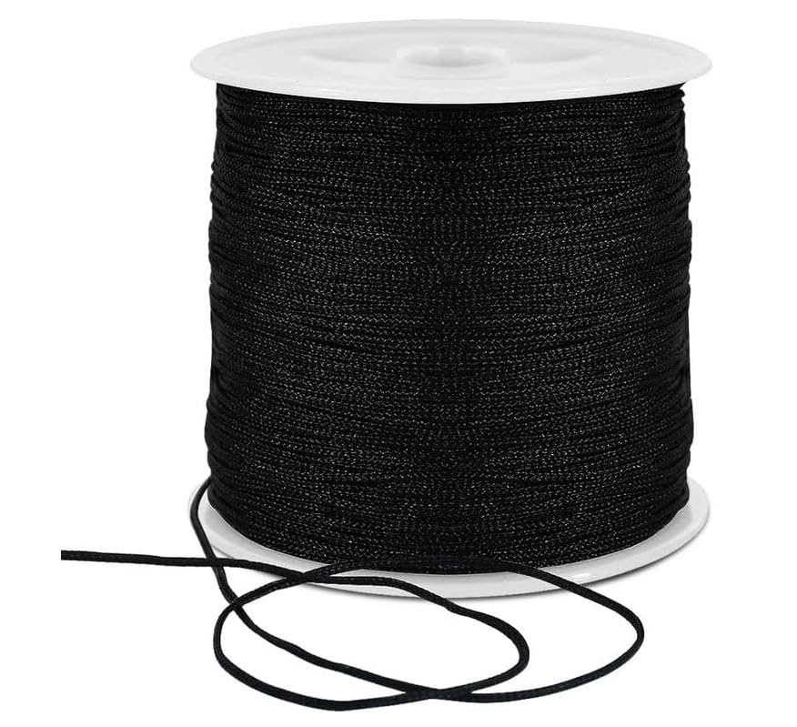 TONIFUL 1mm x 100 Yards Black Nylon Cord Satin String for Bracelet Jewelry Making Rattail Macrame Trim Cord Necklace Bulk Beading Thread Kumihimo Chinese Knot Craft