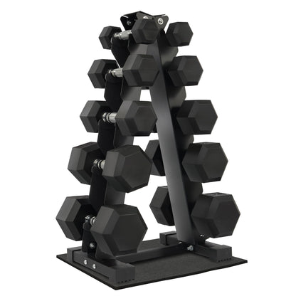 Fitvids Dumbbell Set with Rack, Rubber Coated Hex Dumbbell Weights in 150lbs, 5, 10, 15, 20, 25lbs Pair, Black