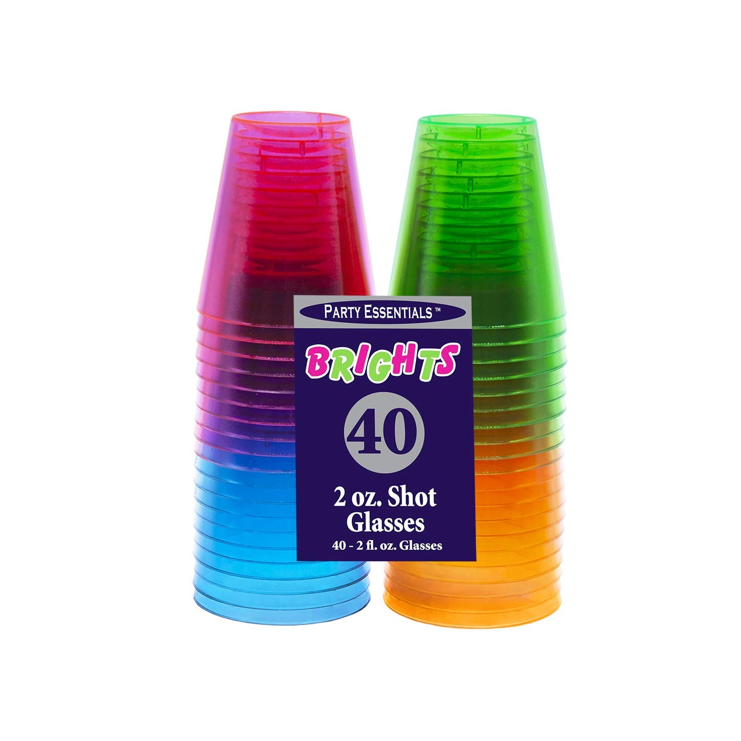 Party Essentials Hard Plastic 2-Ounce Shot/Shooter Glasses, 40-Count, Assorted Neon