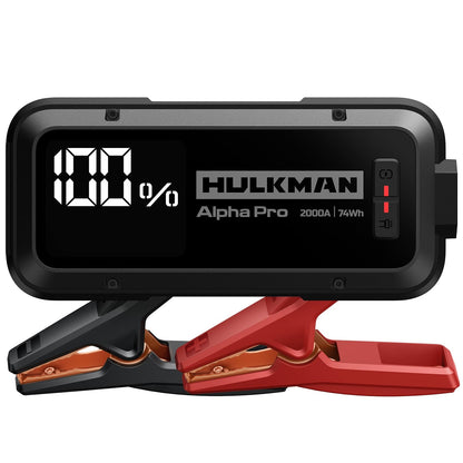 Hulkman Alpha Pro Solid Black, 2000A 74Wh Car Jump Starter Portable, High-Capacity Battery Booster & Jumper Cables, 3.3" Display Jump Box, PD65W in&Out, 12V Battery Pack for 8.5L Gas/6.0L Diesel