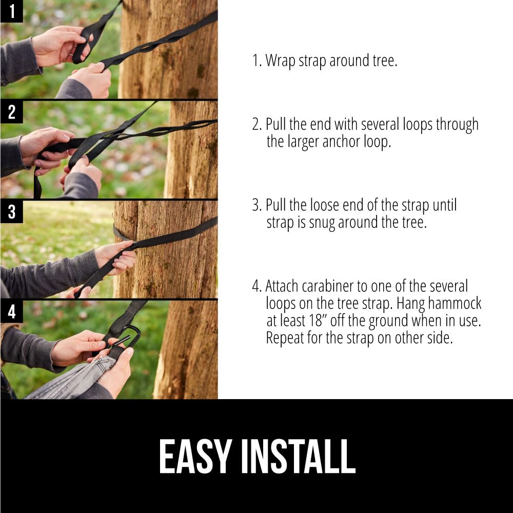 GORILLA GRIP Durable Camping Hammock with Heavy Duty Tree Straps, Portable Hammocks for Outside, Easy to Use Travel Swing Chair, Outdoor Camper Hiker Essentials, Backpacking Gear Gifts, Double, Green