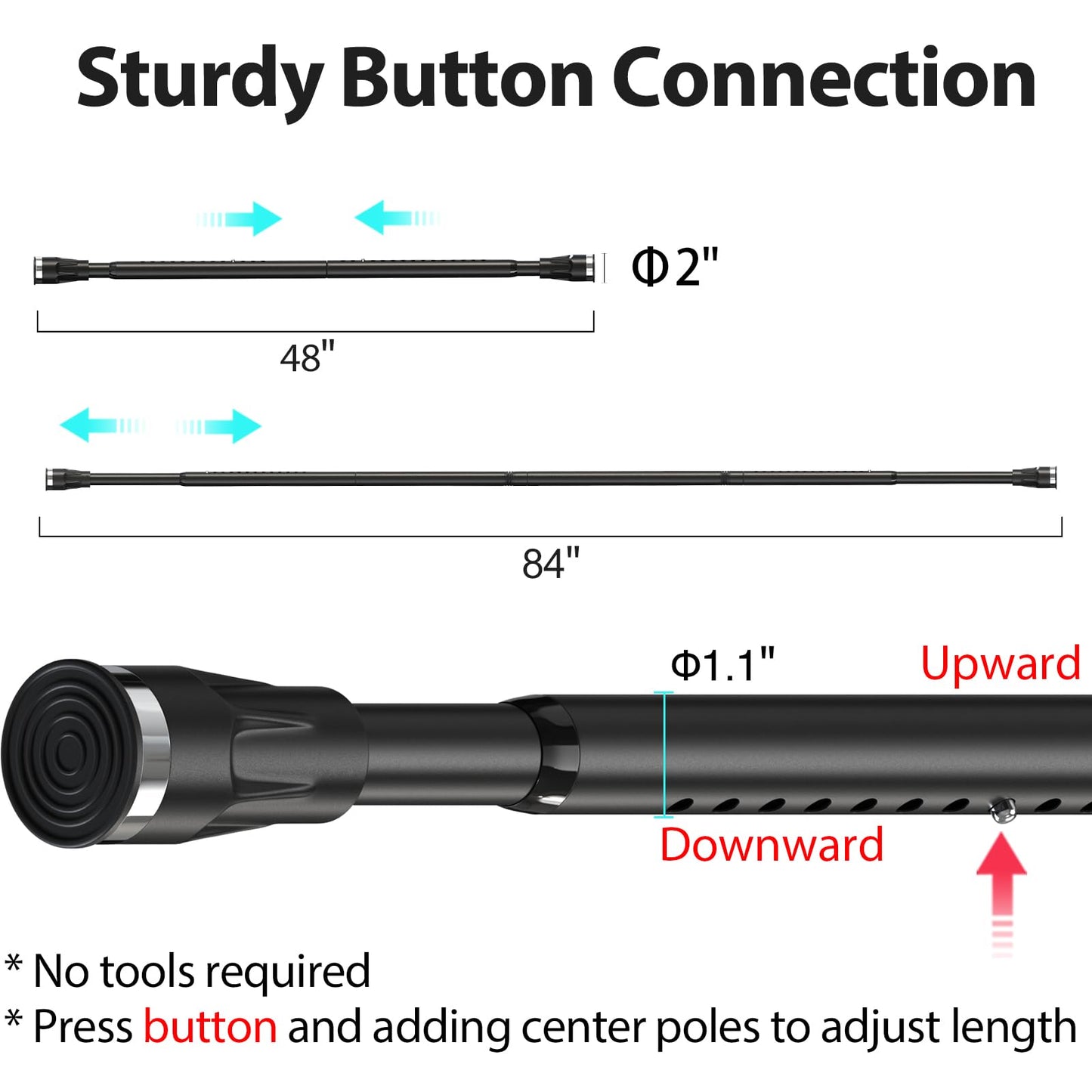 Black Shower Curtain Rod 48 to 84 Inch Adjustable Heavy Duty Stainless Steel Spring Tension Curtain Rods for Bathroom Windows Closet Rod No Drill