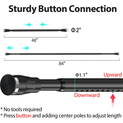 Black Shower Curtain Rod 48 to 84 Inch Adjustable Heavy Duty Stainless Steel Spring Tension Curtain Rods for Bathroom Windows Closet Rod No Drill