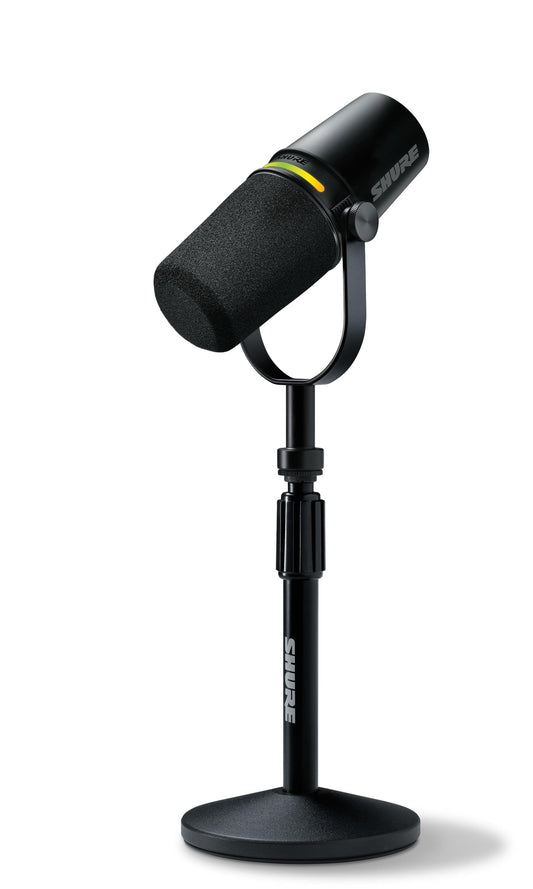 Shure MV7+ Podcast Dynamic Microphone with Stand – OBS Certified, Enhanced Audio, LED Panel, USB-C & XLR Outputs, Auto Level Mode, Digital Pop Filter – for Podcasting, Streaming, and Recording, Black