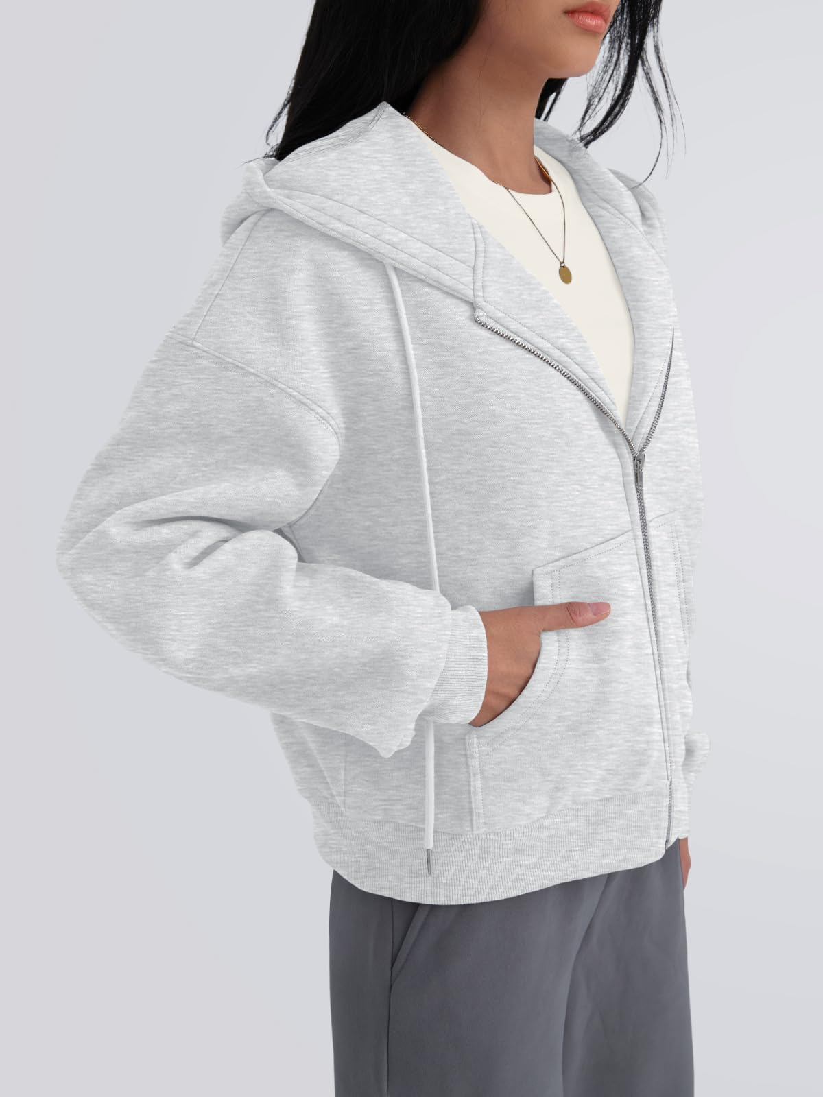 Trendy Queen Zip Up Hoodies For Women Oversized Sweatshirts Fall Fashion Outfits 2026 Cropped Pullover Sweaters Y2k Fleece Jackets Comfy Gym Tops Teen Girls Clothes Grey M