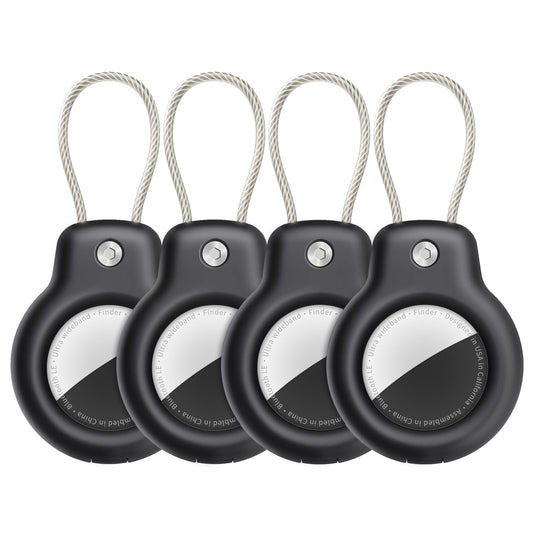 SPGUARD for AirTag Holder Case with Keychain, Air Tags-4 Pack for Apple Air Tag Holder with Wire Cable Lock Key Ring Chain Air Tagholder Accessories for GPS Item Tracker Kids,Keys,Luggage