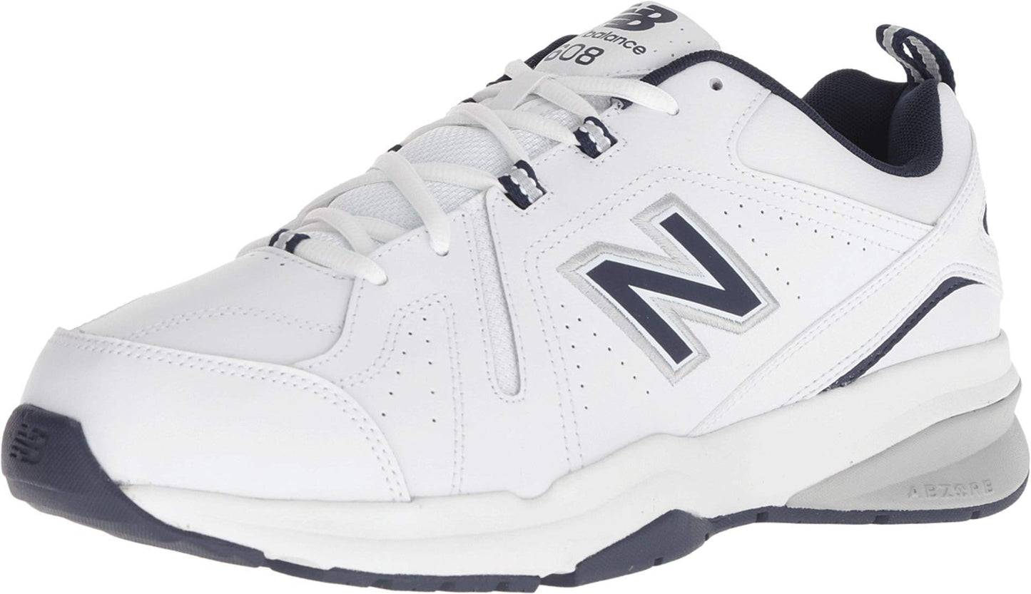 New Balance Men's 608 V5 Casual Comfort Cross Trainer, White/Navy, 10.5 Wide