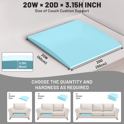 Foamagic Couch Cushion Support, Sofa Cushion Support for Sagging Couch Seat, 20x20x3.15in, Couch Replacement Insert, High Density Foam Furniture Seat Sagging Repair, Trapezoid 40D, Blue Set of 3