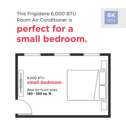 Frigidaire 6,000 BTU Window Air Conditioner & Dehumidifier, 115V, Cools up to 250 Sq. Ft. for Apartment, Dorm Room & Small/Medium Rooms, with Remote Control, Programmable Timer, and Sleep Mode, White