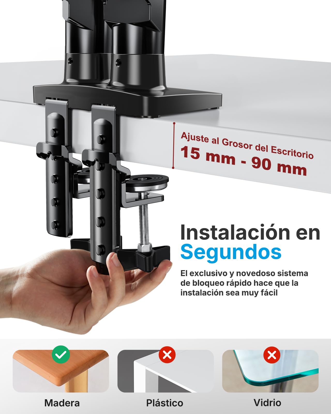 HUANUO Dual Monitor Stand, Fully Adjustable Monitor Desk Mount for 13–32″ Computer Screens, Full Motion VESA 75x75/100x100 with C-Clamp & Grommet Base, Each Arm Holds 4.4 to 19.8 lbs