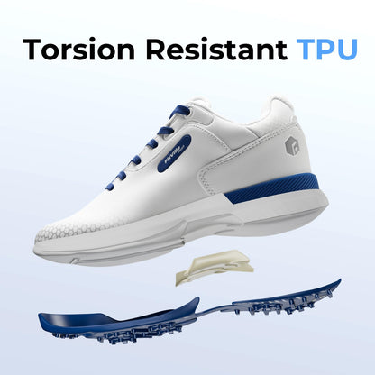 FitVille Wide Mens Golf Shoes Professional Outdoor Waterproof Spiked Golf Shoes for Men(White Blue, 10.5 Wide)
