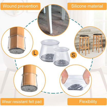 32 Pcs Chair Leg Protectors for Hardwood Floors, Clear Silicone Felt Furniture Leg Cover Pad for Protecting Floors from Scratches and Noise, Smooth Moving(Large Fit Round Diameter：1-5/16" to 2")