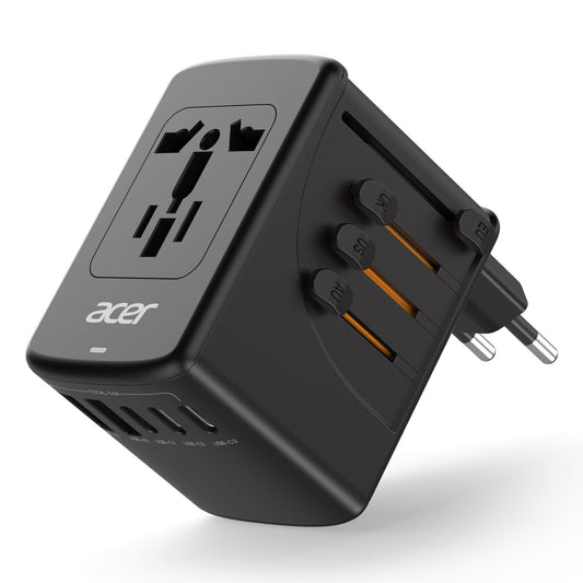 Acer Universal Travel Plug Adapter - International Power Adapter with 5 USB Ports (3 USB C) 5.8A, Worldwide Outlet Charger for USA to European UK France Germany Spain, Type C/E/F/G/I/L/A, Black