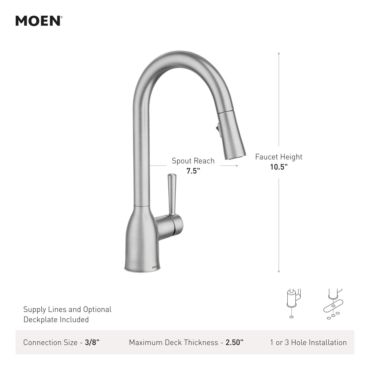 Moen Adler Spot Resist Stainless One-Handle High Arc Pulldown Kitchen Faucet with Power Clean, 87233SRS