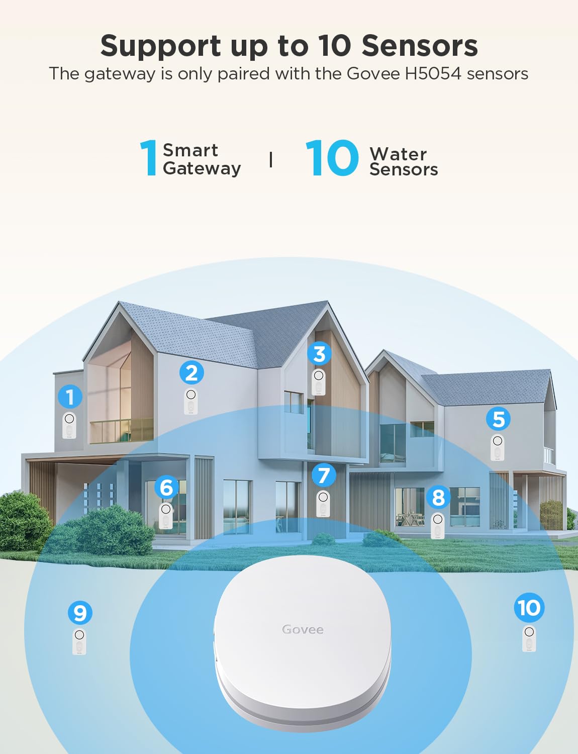 Govee WiFi Water Sensor 2 Pack, Smart Water Leak Detector, 100dB Adjustable Alarm Suit for Home and Basement, Water Leak Alert with Email & APP Push (Only Support 2.4G Wi-Fi)