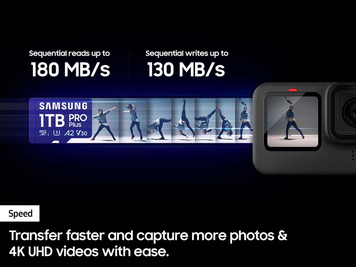 Samsung PRO Plus microSD Memory Card + Adapter, 512GB microSDXC, Up to 180 MB/s, Full HD & 4K UHD, UHS I, C10, U3, V30, A2, for Android Smartphones, Tablets, GoPRO, and DJI Drone (MB MD512SA/AM)