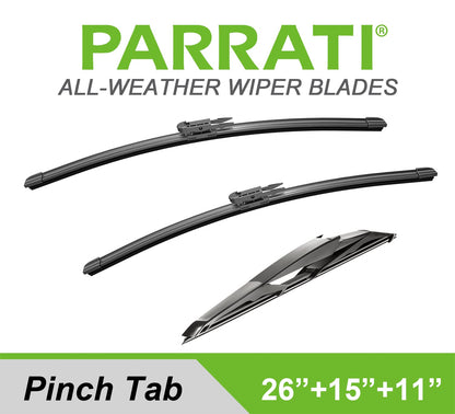 PARRATI® High Performance Premium All-Season Automotive Windshield Wipers with Rear Wiper Blades Replacement for 2012-2019 Aveo Sonic, Easy DIY Install 26"+15"+11" (Set of 3)