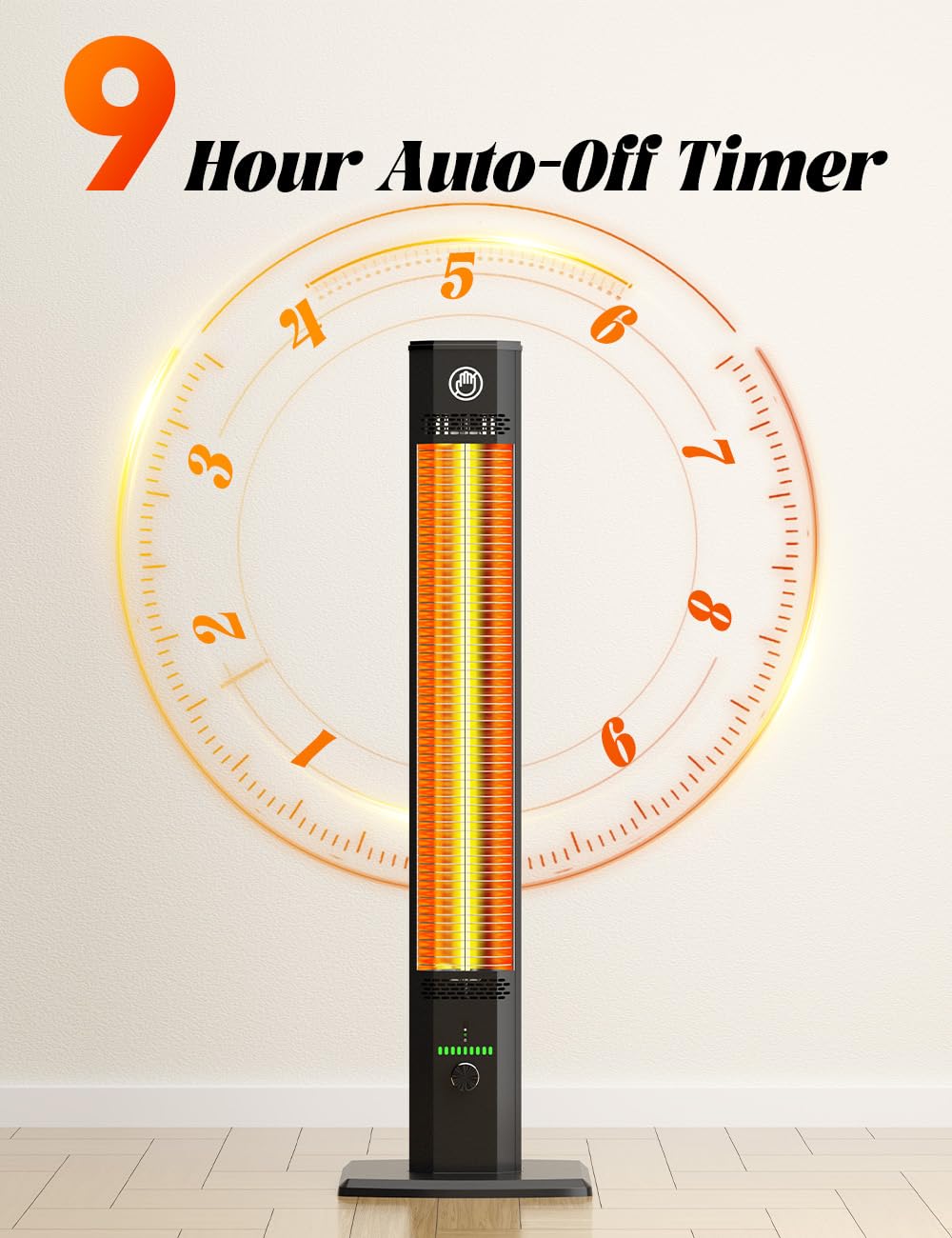 HETRAROOT 42INCH Outdoor Heater, 9Heat Levels & 540Min Timer, Child Safety Lock, IP65 Waterproof Garage Heater, 1500W Infrared Heating,Tip-Over&Overheat Protection,Patio Heaters for Outdoor Use Indoor