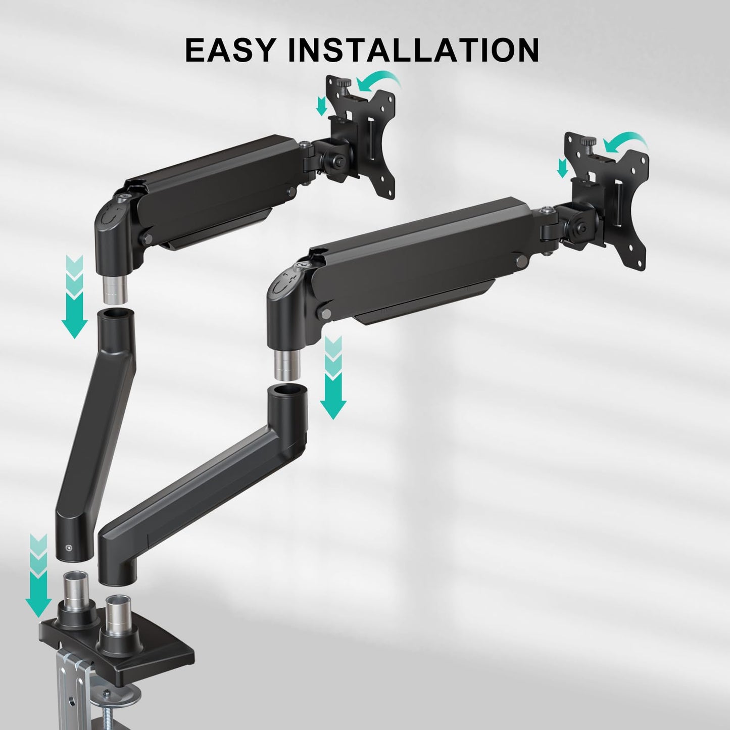 WALI Dual Monitor Stand for 17-32 inch Computer Screens, Dual Monitor Arms for 2 Monitors Holds up to 22 lbs, Height Adjustable Gas Spring Dual Monitors Mount, VESA 75x75/100x100mm (GSMP002N), Black