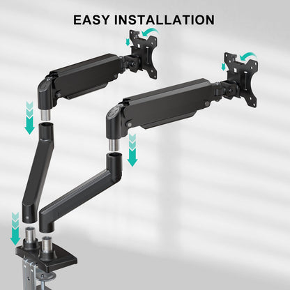 WALI Dual Monitor Stand for 17-32 inch Computer Screens, Dual Monitor Arms for 2 Monitors Holds up to 22 lbs, Height Adjustable Gas Spring Dual Monitors Mount, VESA 75x75/100x100mm (GSMP002N), Black