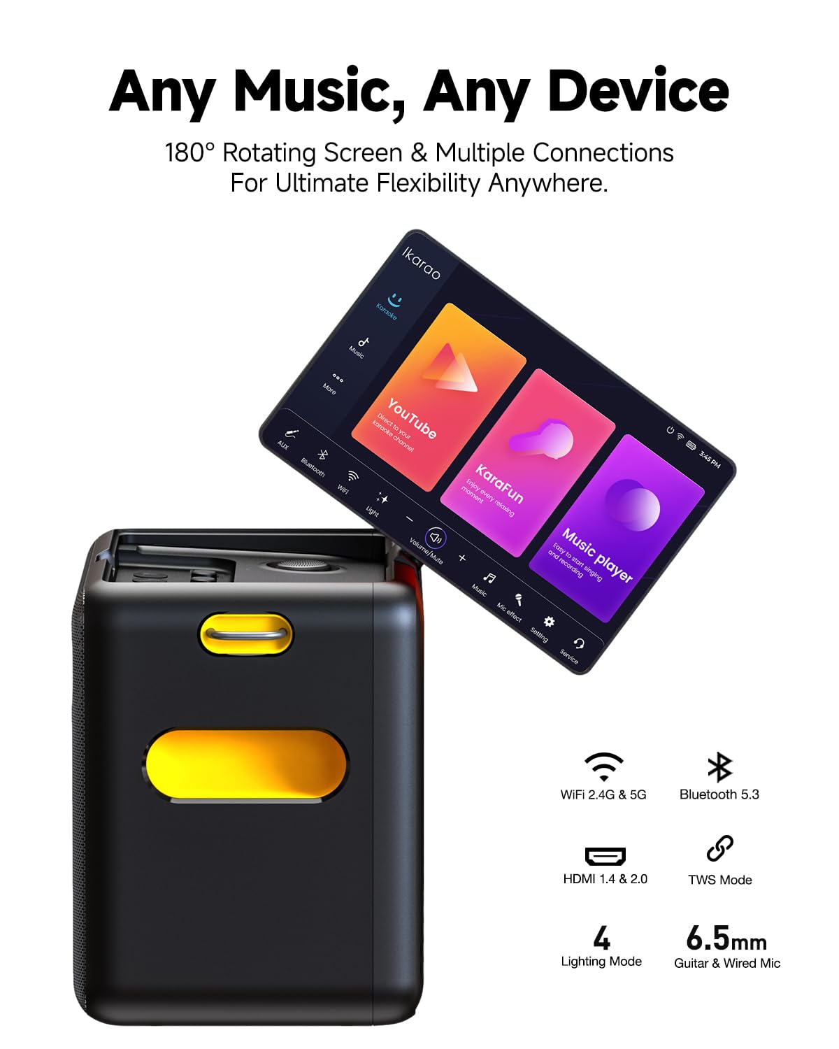 Ikarao Smart Karaoke Machine for Adults - with Lyrics Display, 64GB Karaoke Tablet, 2 Wireless Mics, Professional Karaoke System, 300W Peak Power, 4 DJ Lights, Karaoke Speaker for Any Occasion