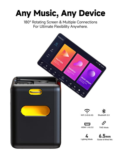 Ikarao Smart Karaoke Machine for Adults - with Lyrics Display, 64GB Karaoke Tablet, 2 Wireless Mics, Professional Karaoke System, 300W Peak Power, 4 DJ Lights, Karaoke Speaker for Any Occasion