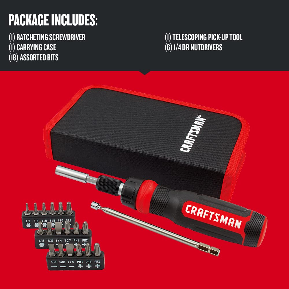 CRAFTSMAN Ratcheting Screwdriver, Multibit Set, 26-Piece (CMHT68001)