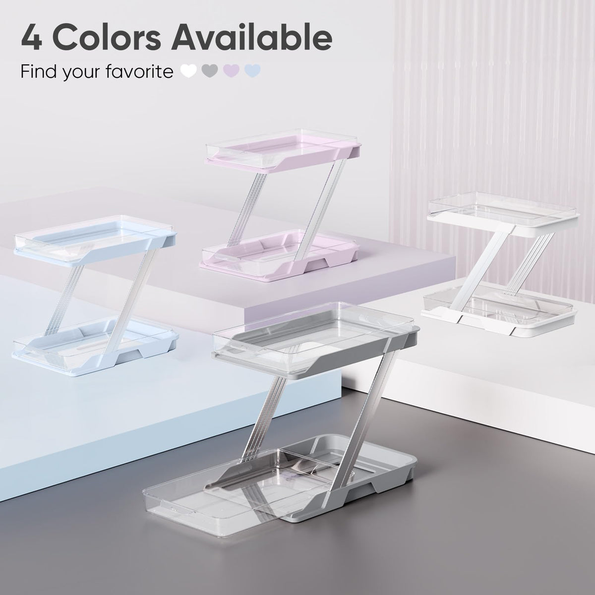 AUGBEAN 3 Pack Bathroom Organizers and Storage - Multi-Purpose,2-Tier Clear Pull Out Organization for Bathroom,Under Sink,Kitchen,Vanity,Countertop,Cabinet,Pantry & Medicine Cabinet,Pink