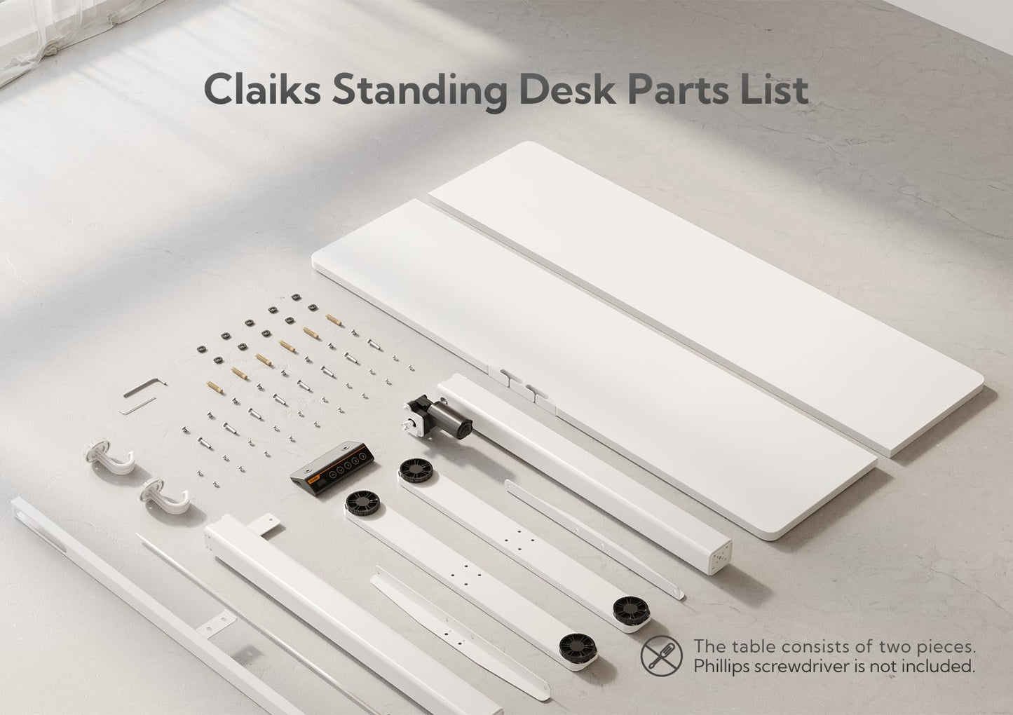 Claiks Electric Standing Desk, Adjustable Height Stand up Desk, 63x24 Inches Sit Stand Home Office Desk with Splice Board, White Frame/White Top
