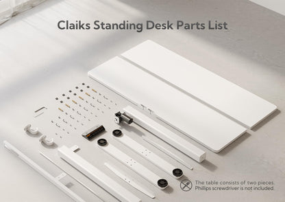 Claiks Electric Standing Desk, Adjustable Height Stand up Desk, 63x24 Inches Sit Stand Home Office Desk with Splice Board, White Frame/White Top