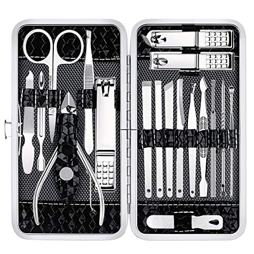 Yougai Nail Clippers Set - 18 Pcs Professional Manicure Pedicure Kit for Men Women, Stainless Steel Fingernail Toenail Clippers Cutters, Nail Care Grooming Tools with Leather Travel Case