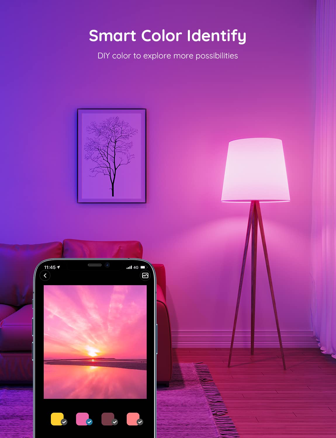Govee Smart Light Bulbs, Color Changing Light Bulb, Work with Alexa and Google Assistant, 16 Million Colors RGBWW, WiFi & Bluetooth LED Light Bulbs, Music Sync, A19, 800 Lumens, 4 Pack