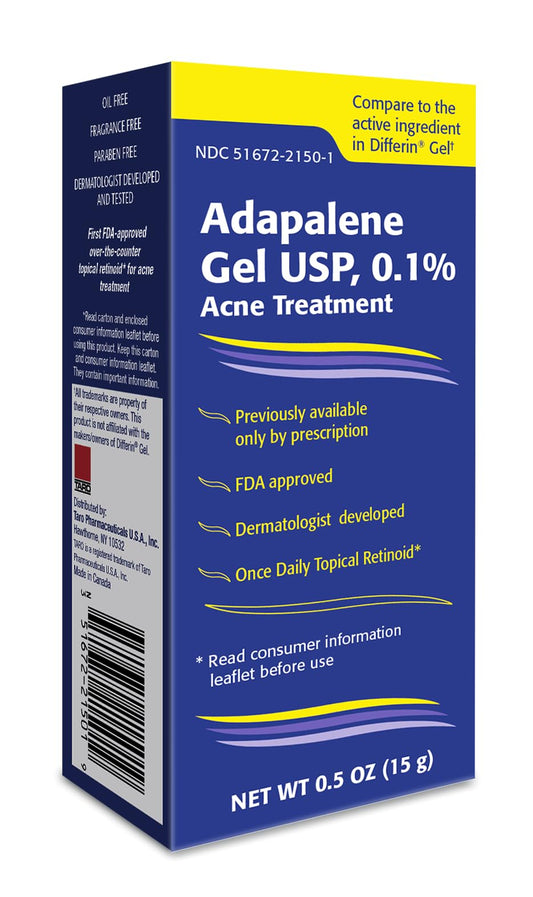 TARO Adapalene 0.1% USP Gel, Paraben Free, Retinoid Acne-Prone Facial Treatment for Sensitive Skin, Prescription Strenght (0.5)