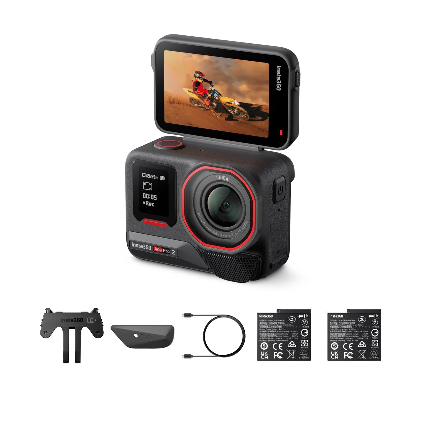 Insta360 Ace Pro 2 Dual Battery Bundle - 8K Waterproof Action Camera Co-Engineered with Leica, 1/1.3" Sensor, Dual AI Chip, Leading Low Light, Superior Audio