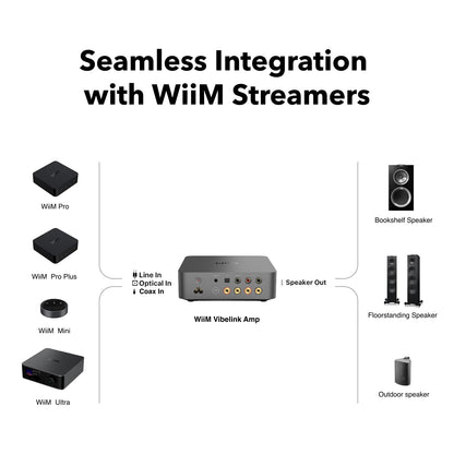 WiiM Vibelink Amp | 100W Power Amplifier with Premium ESS 9039Q2M DAC and TI TPA3255 | Compatible with WiiM Mini, Pro, Pro Plus, and Ultra | RCA, Coax, and Optical Inputs | Space Gray