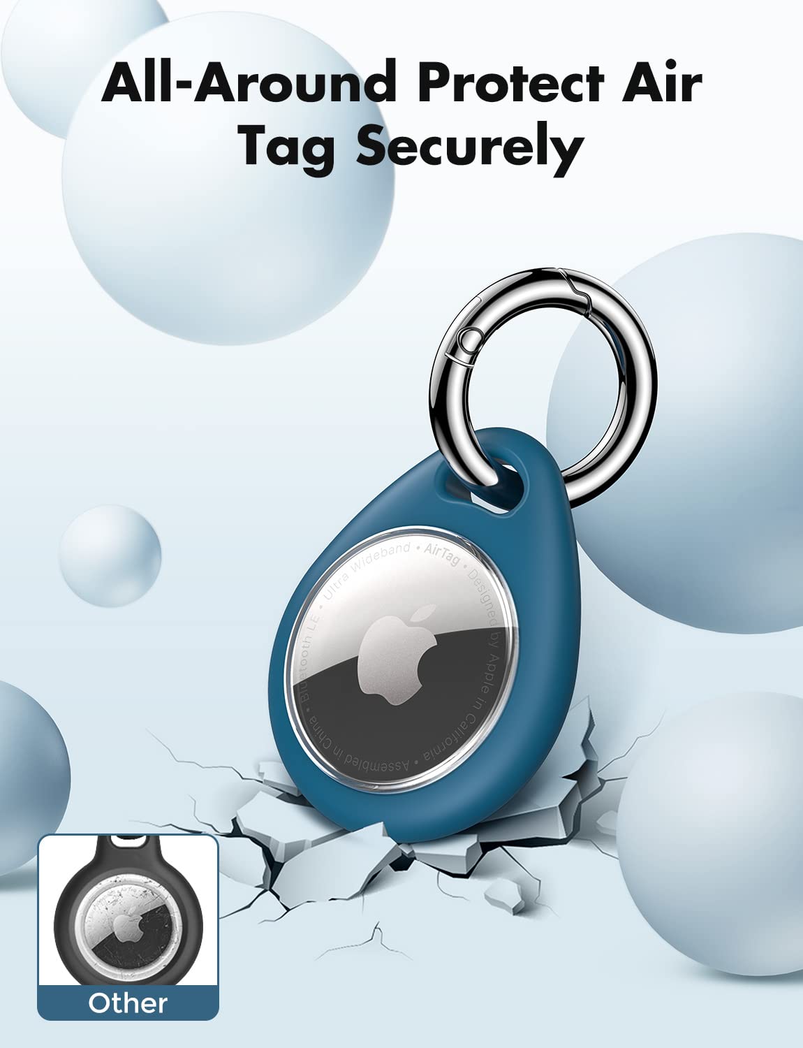 UNBREAKcable AirTag Holder for Apple - 4 Pack Air Tag Case [Fit Tightly Design] [Easy to Install] [Hold Air Tag Securely] Waterproof TPU Shell Protective Cover with All Metal Keychain Key Ring Clip