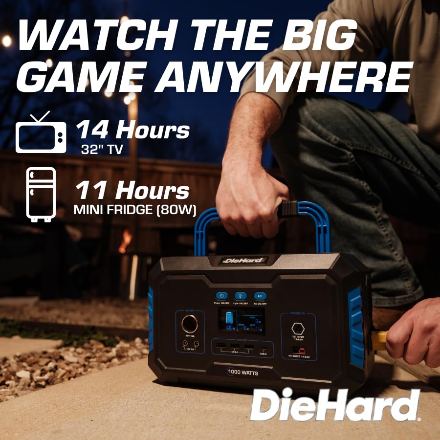 DieHard Portable Power Station 1000-Watt (2000-Watt Peak) - Quiet, Lightweight Solution for Home Backup, Weather Emergencies, Outdoor Recreation, Jobsite and more