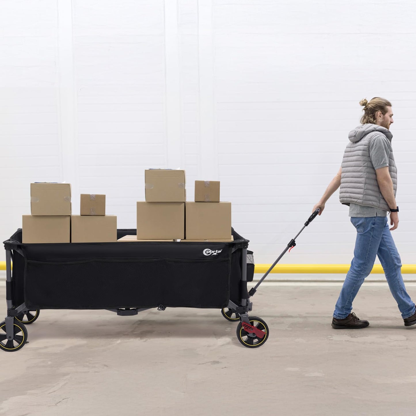 PORTAL 51.2" Long Wagons Carts Foldable, 400L Large Collapsible Wagon with Wheels, 350 LBs Folding Wagon for Sports, Camping, Grocery